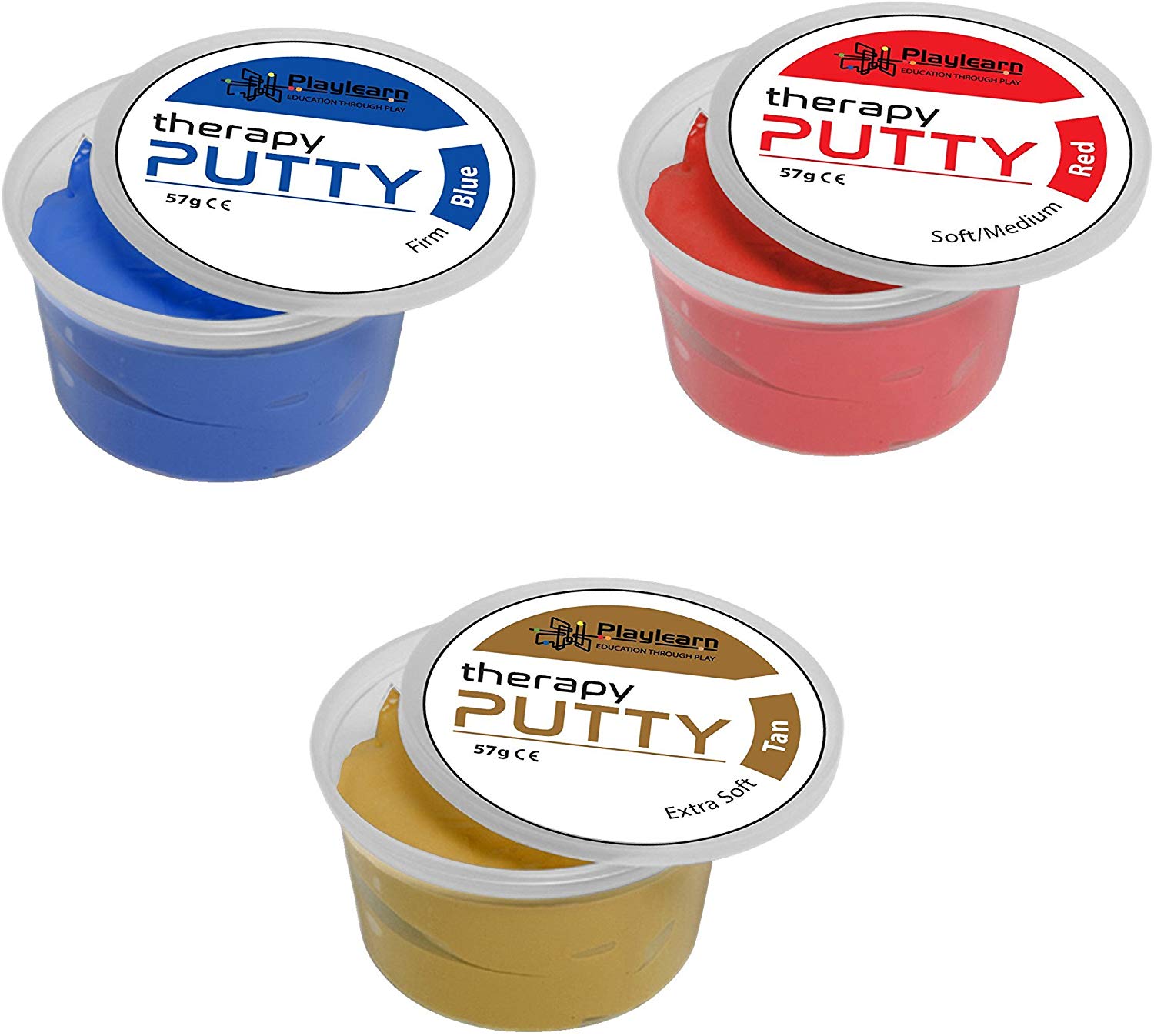 Therapy Putty (Set of 3) Extra Soft (Tan), Soft/Medium (Red) and Firm (Blue) | Therapy Putty