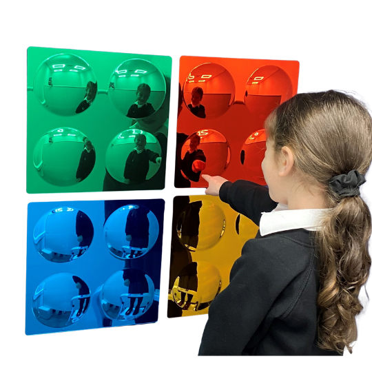 COLOURED 4 BUBBLES CONVEX MIRRORS SET OF 4 | Sensory Tools