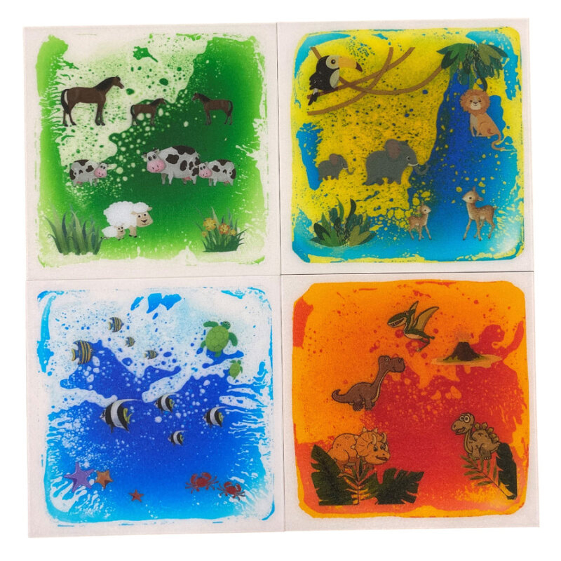 Animal Themed Liquid Floor Sensory Tiles Set of 4 30cm Visual and Tactile Exploration | Sensory Tiles